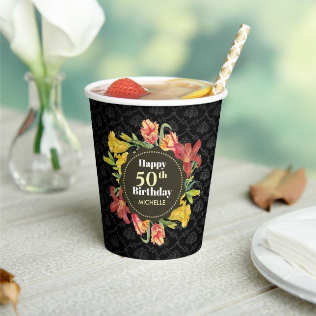 Vibrant Bright Spring Flowers Wreath Birthday Paper Cups (Insitu)