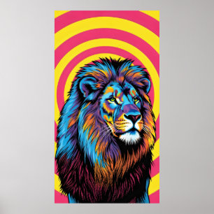 vibrant brightly coloured lion poster