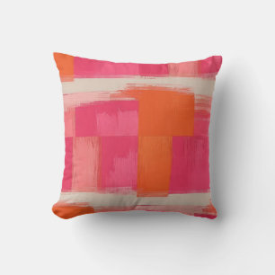Vibrant Brushstroke Geometric Pattern – Pink & Ora Throw Pillow