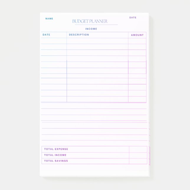 Vibrant Budget Tracking Note Pad (Front)