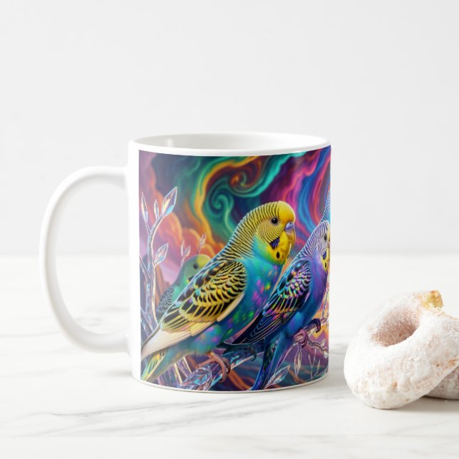 Vibrant budgies. Mug (With Donut)