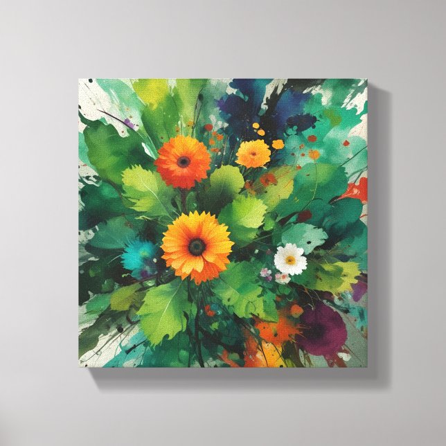 Vibrant Burst of Calendula and Foliage Canvas Print (Front)