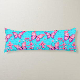 Vibrant Butterflies and Flowers Design Body Pillow