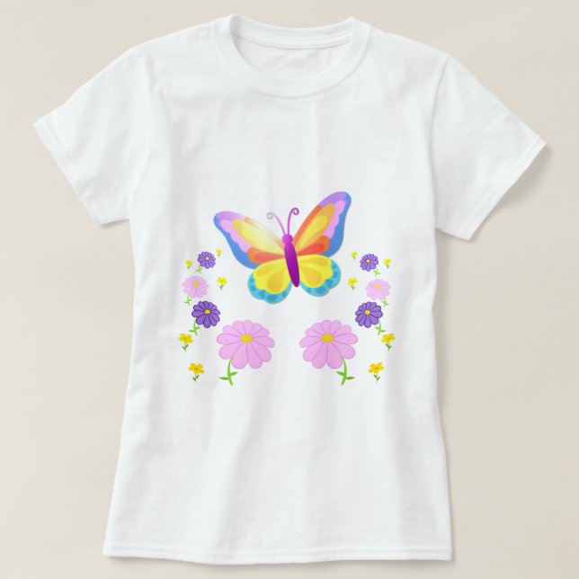 Vibrant Butterfly and Floral Design T-Shirt (Design devant)