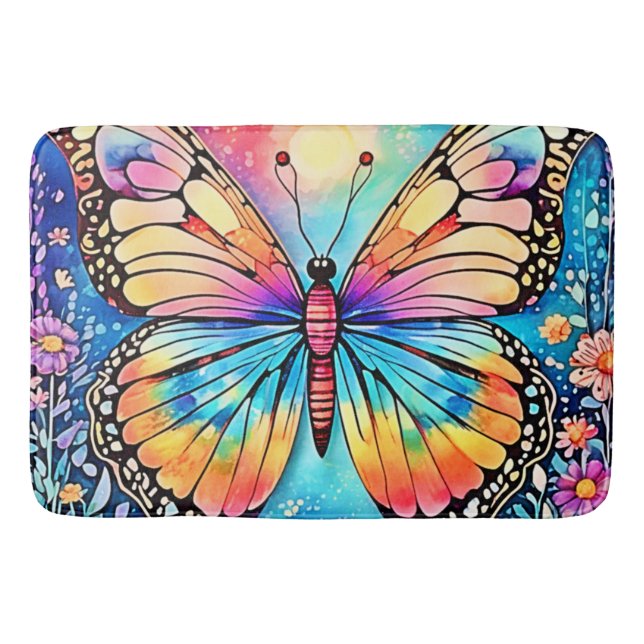 Vibrant Butterfly Art Bath Mat (Front)
