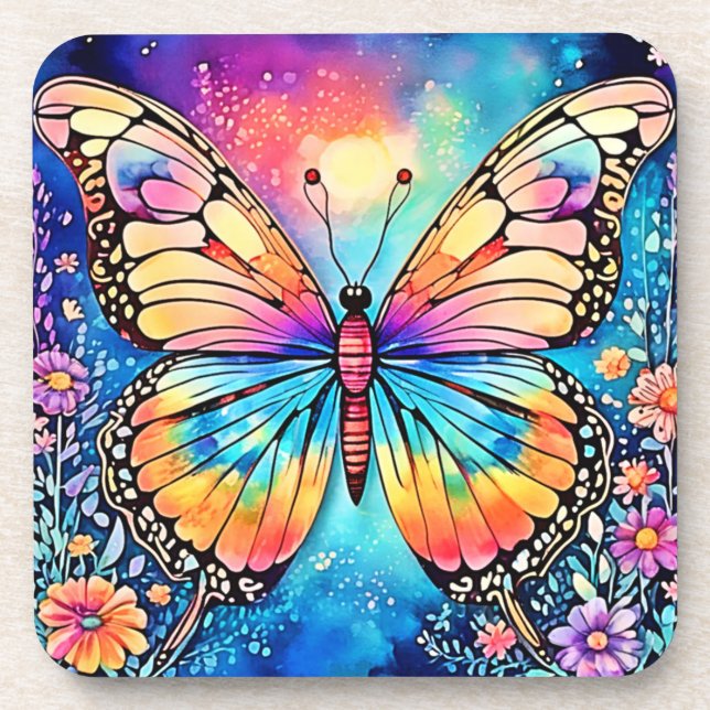 Vibrant Butterfly Art Coaster (Front)