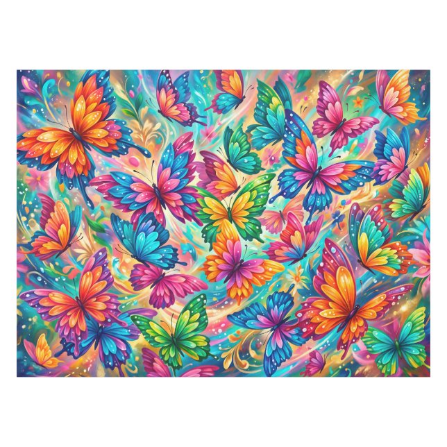 Vibrant Butterfly Dreamscape – Tropical Boho Tablecloth (Front (Horizontal))