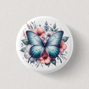 Vibrant Butterfly Floral Bouquet Art-96283 1 Inch Round Button