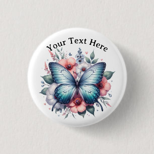 Vibrant Butterfly Floral Bouquet Art-96283 1 Inch Round Button