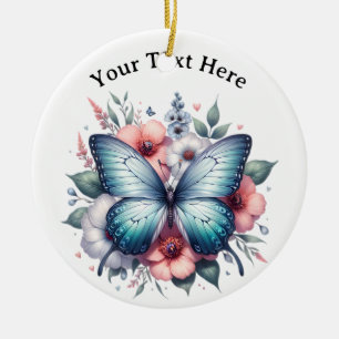 Vibrant Butterfly Floral Bouquet Art-96283 Ceramic Ornament