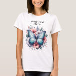 Vibrant Butterfly Floral Bouquet Art-96283 T-Shirt<br><div class="desc">Elevate your style with this breathtaking artistic design featuring a majestic blue butterfly nestled within a vibrant bouquet of spring blossoms. This versatile artwork is fully customizable to suit your needs—you can easily add your own personalized text for a special message, or if you prefer a clean look, simply remove...</div>