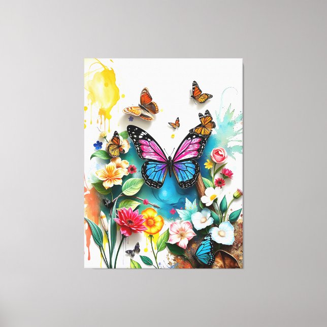 Vibrant Butterfly Garden | Inspired Spring Design Canvas Print (Front)