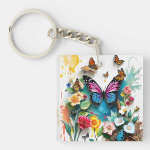 Vibrant Butterfly Garden Inspired Spring Design Keychain