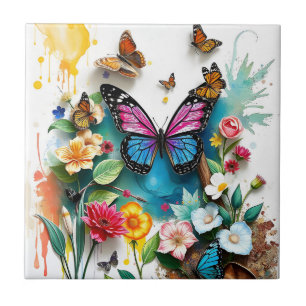 Vibrant Butterfly Garden Inspired Spring Design Tile