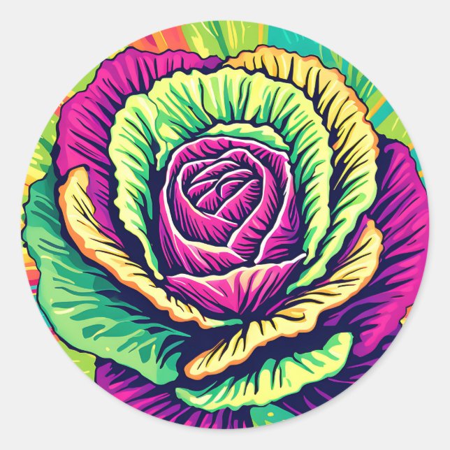 Vibrant Cabbage Pop Art Classic Round Sticker (Front)