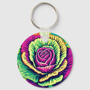 Vibrant Cabbage Pop Art Keychain