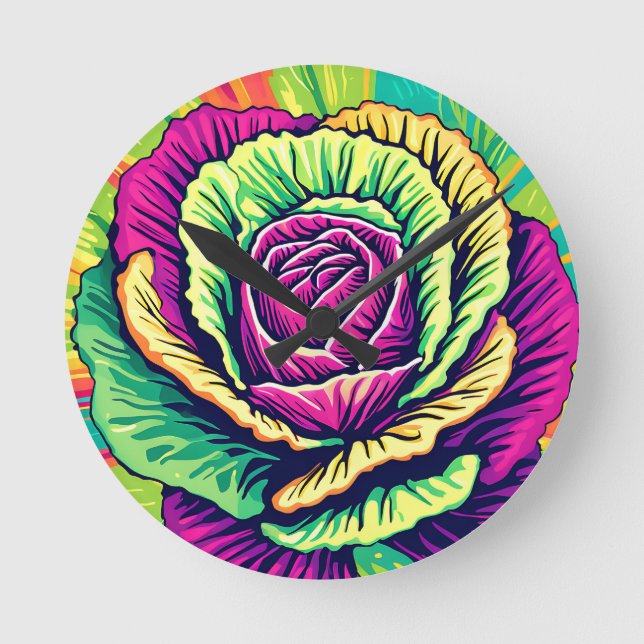 Vibrant Cabbage Pop Art Round Clock (Front)