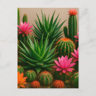 Vibrant Cactus Succulent Bloom Desert Postcard