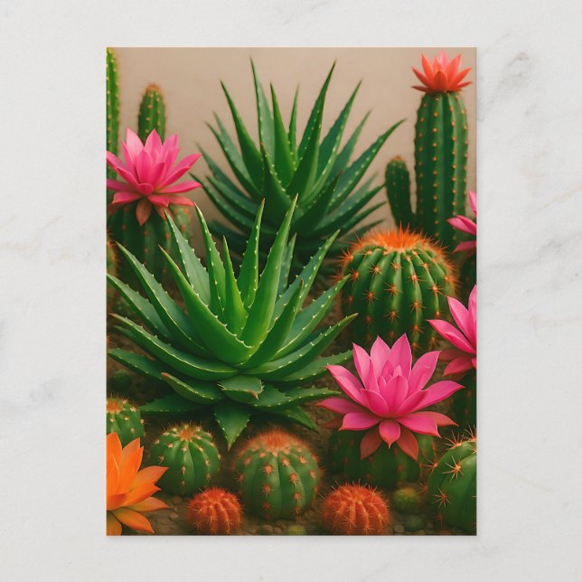 Vibrant Cactus Succulent Bloom Desert Postcard (Front)