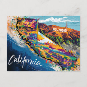 Vibrant California Map Art Postcard