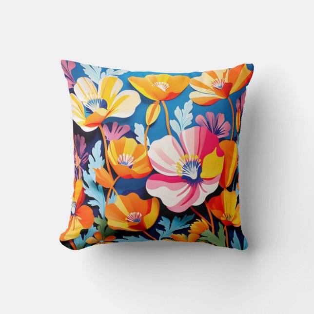 Vibrant California Poppies Flowers Throw Pillow (Front)