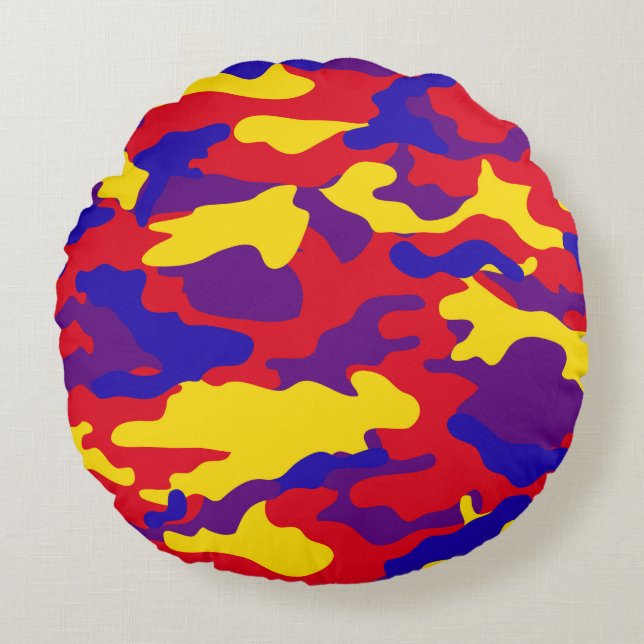 Vibrant Camouflage Round Pillow (Front)