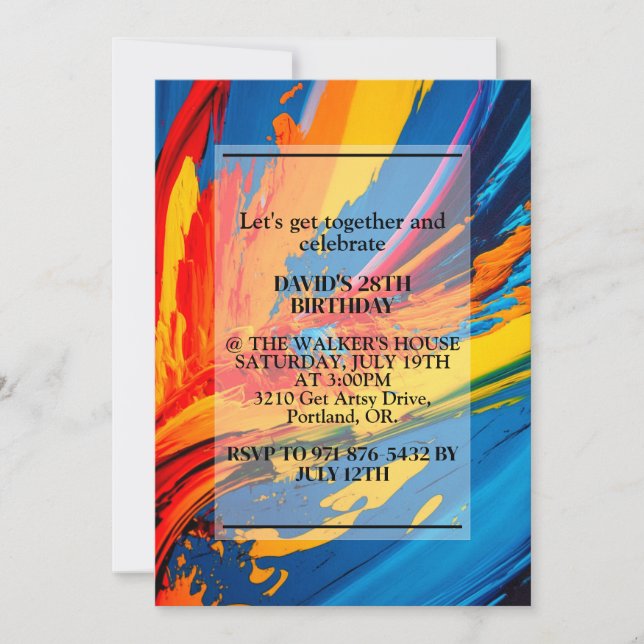Vibrant Canvas Painting Birthday Party Invitation (Front)