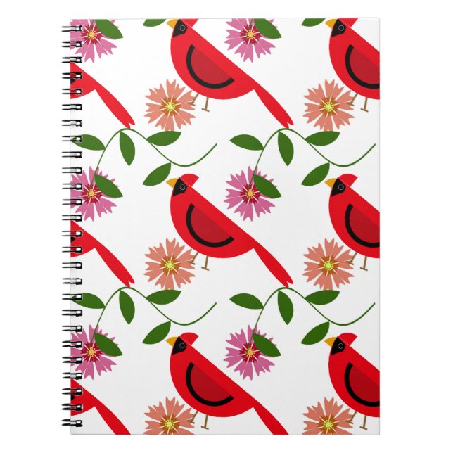 Vibrant cardinal and floral pattern notebook (Front)