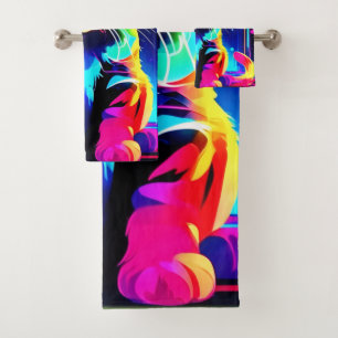 Vibrant Cat Artwork Bath Towel Set