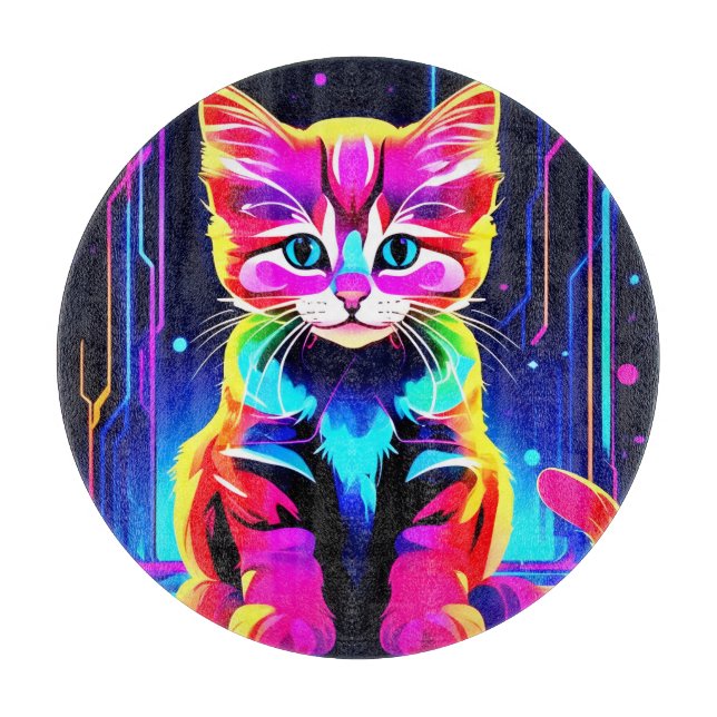Vibrant Cat Artwork Cutting Board (Front)