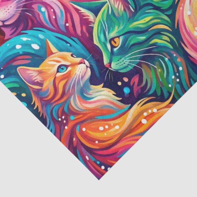 Vibrant Cat Dreamscape – Psychedelic Boho Tissue Paper (Detail)