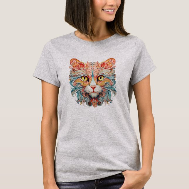 Vibrant Cat Head Design A Burst of Colour for Feli T-Shirt (Front)