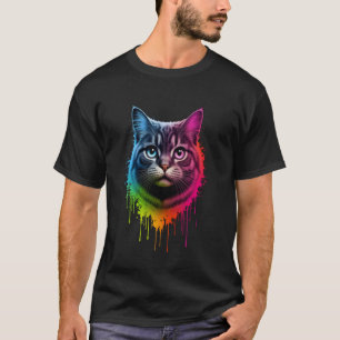 Vibrant Cat Illustration with Curious Eyes T-Shirt