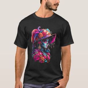 Vibrant Catrina Sugar Skull Dia De Los Muertos T-Shirt