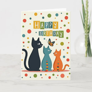 Vibrant Cats Butterfly Birthday Card