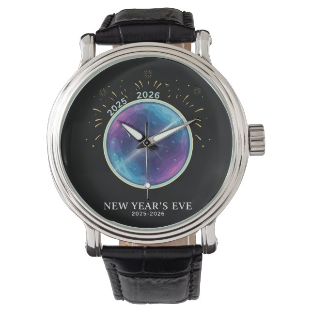 Vibrant Celestial Clock New Year's Eve 2026 Party Watch (Front)