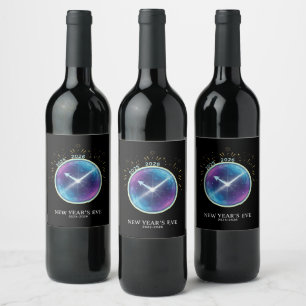 Vibrant Celestial Clock New Year's Eve 2026 Party Wine Label