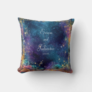 Vibrant Celestial Gold Geometric Frame Galaxy Throw Pillow