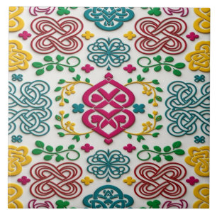 Vibrant Celtic Heart & Knot Floral Symphony Tile