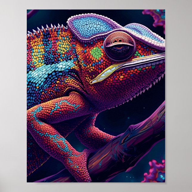 Vibrant Chameleon Wall Art – Colorful Reptile (Front)