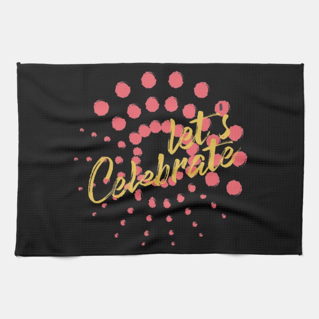 Vibrant, cheerful, fun design of "Let's Celebrate" Kitchen Towel (Horizontal)