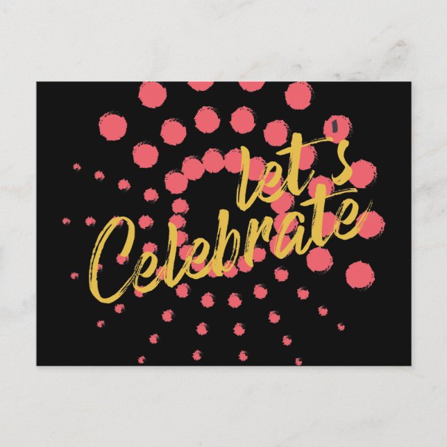 Vibrant, cheerful, fun design of "Let's Celebrate" Postcard (Front)