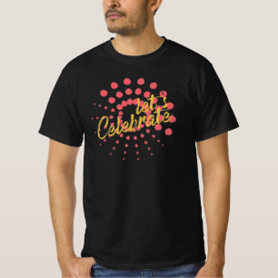 Vibrant, cheerful, fun design of "Let's Celebrate" T-Shirt
