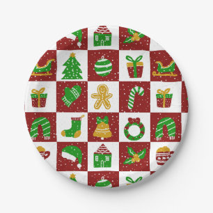 Vibrant Cheerful Red Christmas Box Pattern  Paper Plate