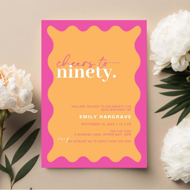 Vibrant Cheers to Ninety 90th Birthday Party Invitation (Creator Uploaded)