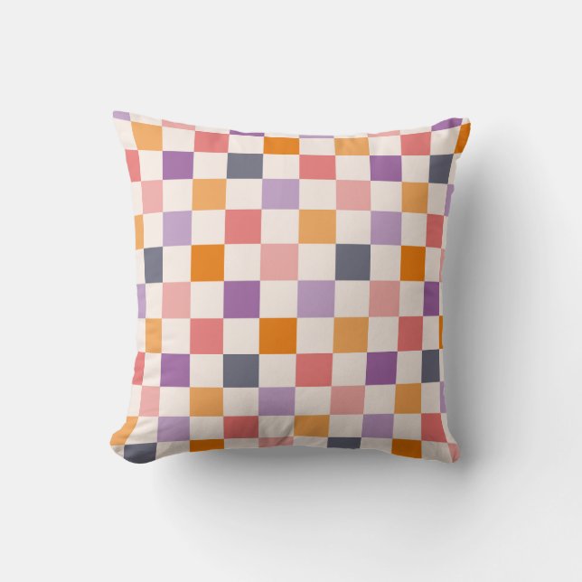 Vibrant Chequerboard Pattern Throw Pillow (Front)