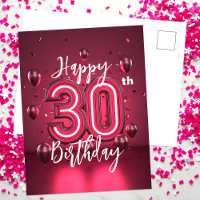 Vibrant Chic Neon Pink 30th Birthday with Balloons