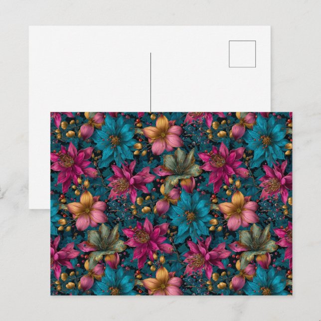 Vibrant Christmas Botanical Fantasy Pattern Postcard (Front/Back)