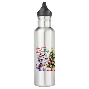 Vibrant Christmas Cat - Cute Pet Parent Accessory 710 Ml Water Bottle