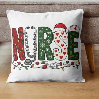 Vibrant Christmas Nurse Festive Medical Design Throw Pillow